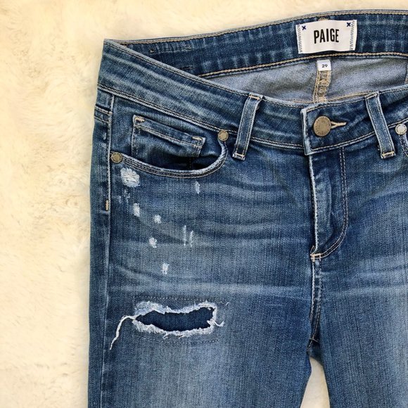 Paige Verdugo Ultra Skinny Medium Wash Destructed Jeans - Picture 12 of 13